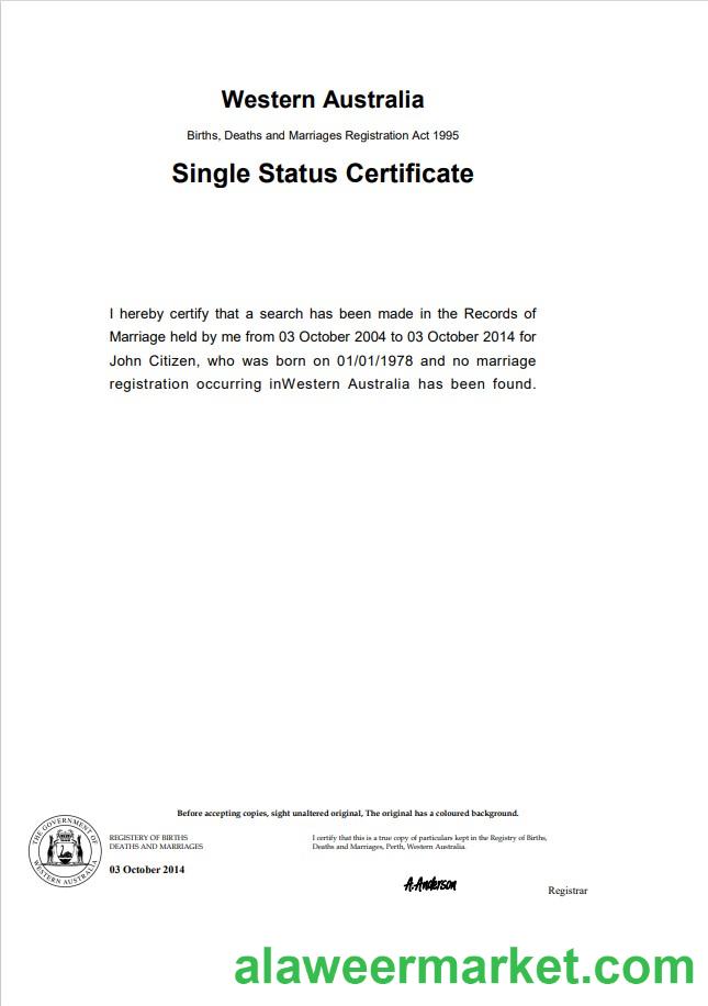 Australia Western Australia divorce certificate template in Word format